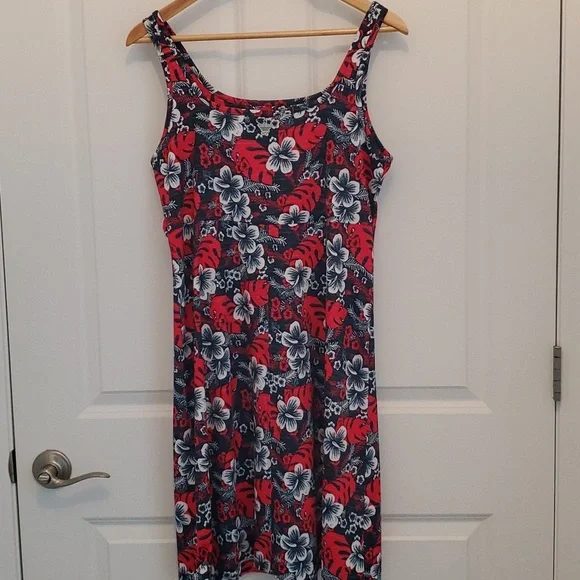 Columbia PFG Dress, Tropical Floral Patterns, Red, White & Blue, Size L - Picture 5 of 11